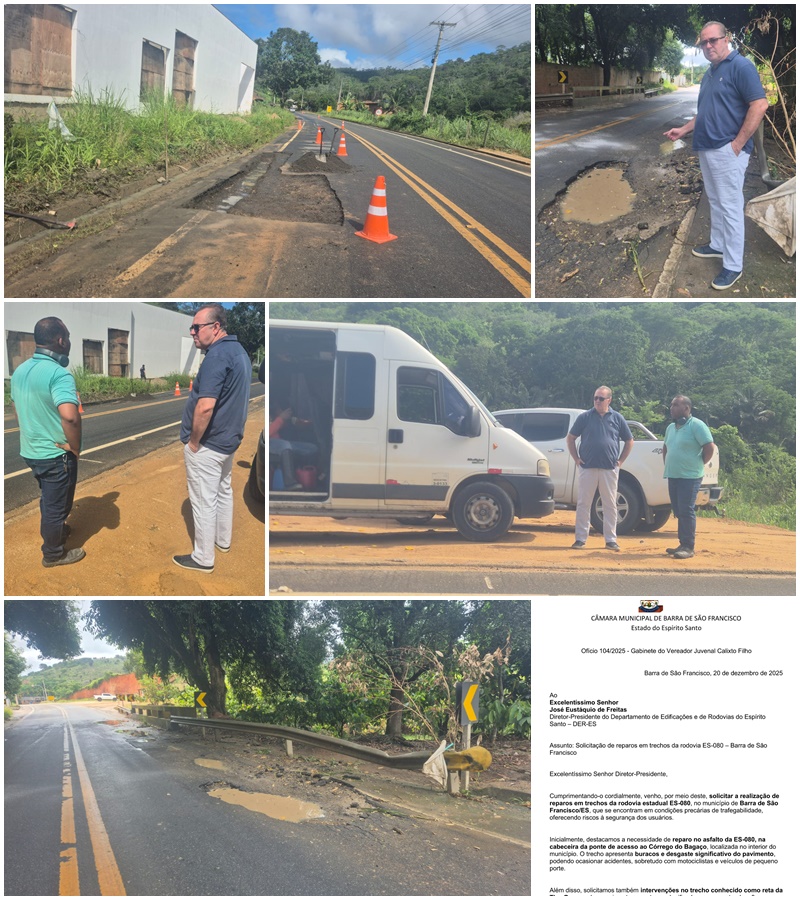 Temendo por acidentes Juvenal Calixto solicita reparos no asfalto na ES-080